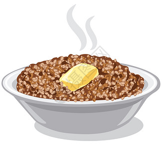 荞麦粥煮熟的小麦粥加碗黄油煮熟的小麦粥插画