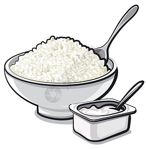 米饭和酸奶卡通矢量插画图片