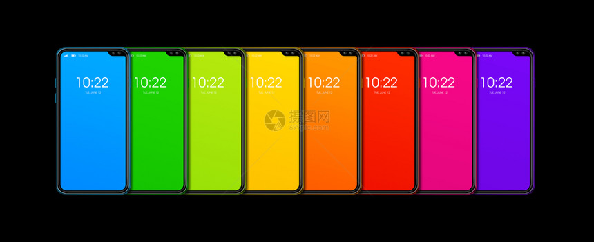 彩虹多智能手机设置横幅孤立在黑色背景上3d变色彩虹多智能手机设置横幅孤立在黑色变图片