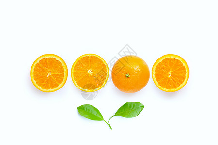 高维生素c多汁橙水果白背景有叶子图片