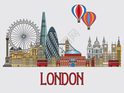 多彩矢量英国伦敦建筑卡通矢量插画图片