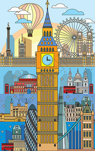 手绘英国伦敦城市风景图片