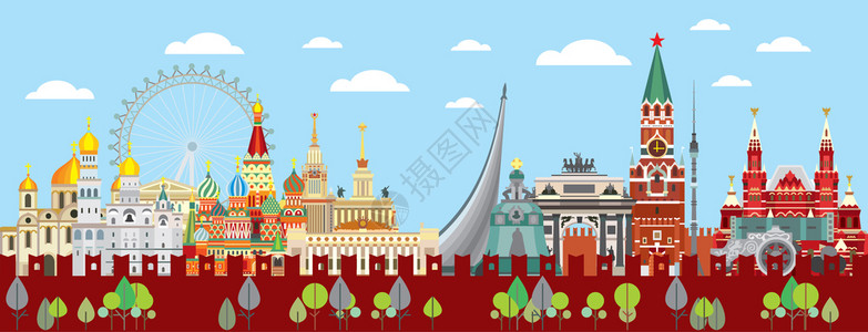 帕斯曼莫斯科城市天际线插画
