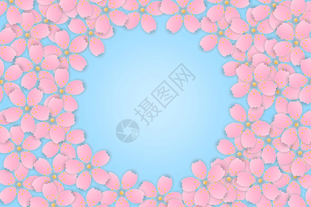 粉红樱花鲜充满背景复制空间剪纸风格矢量插图图片