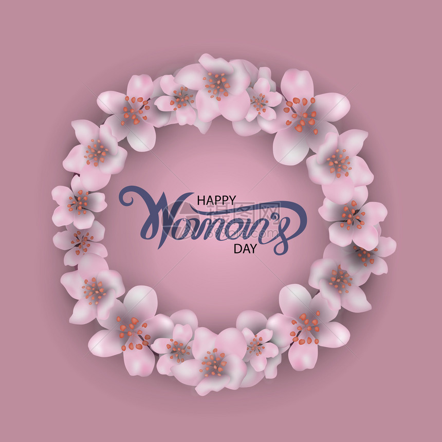 抽象的粉红花贺卡国际快乐的妇女和游行假日背景的第8天配有花朵trendy设计模板victor插图图片