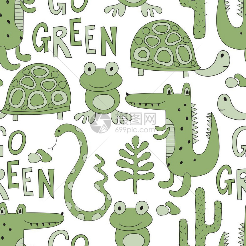 卡通可爱绿色动物背景图片