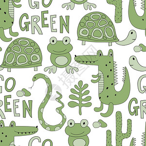 鳄鱼矢量卡通可爱绿色动物背景设计图片