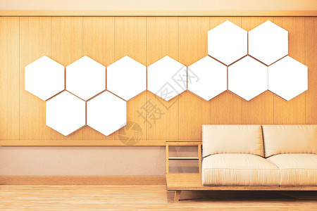 墙壁上带有六角灯光和塔米垫底有六角光的ryokan房间背景图片
