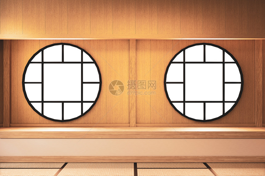 在日本内部设计3d上在日本塔米地板上白色的空房间窗口设计上方的窗口设计图片