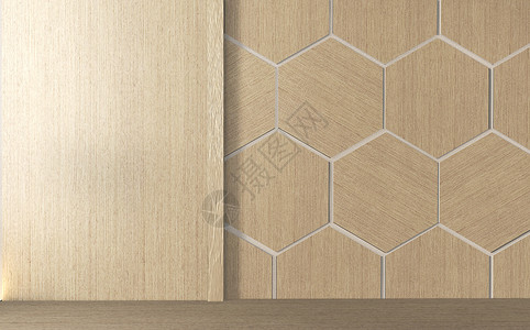 六角瓷砖木板壁背景图片
