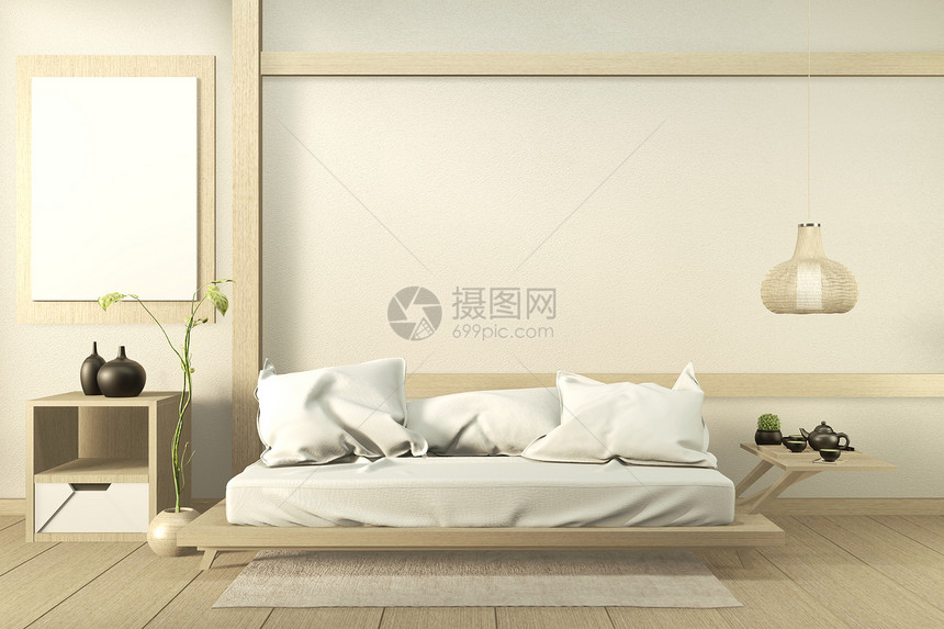 室内模拟沙发木制日本人设计在房间木制地板上3d图片