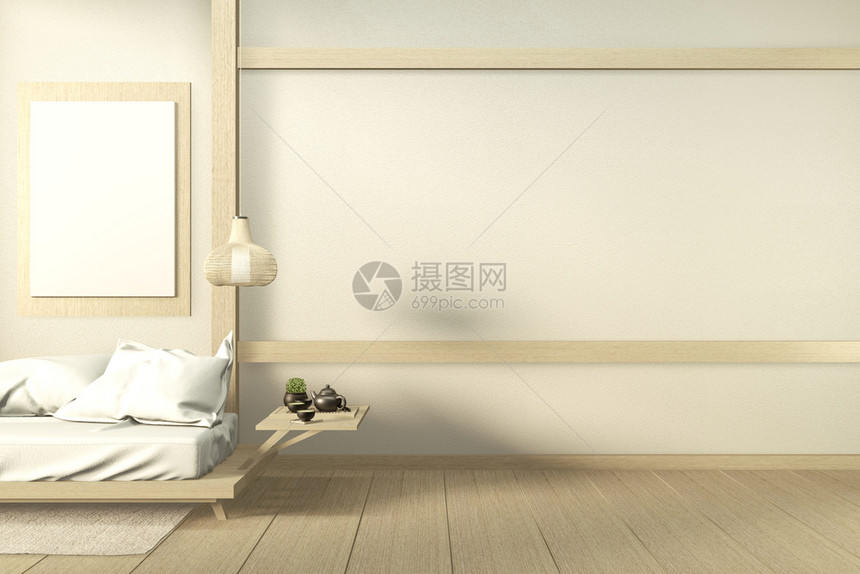 室内模拟沙发木制日本人设计在房间木制地板上3d图片