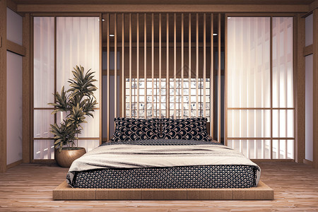 现代日本风格的式卧室模拟设计最美的卧室3D图片