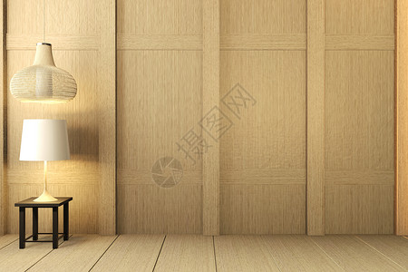 木地板上的日本空房木头内部设计3d背景图片