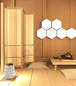 日式风格房间配有木墙面图片