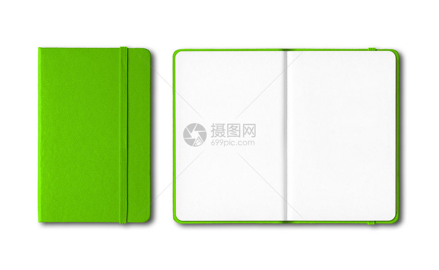 绿色封闭和开放笔记本模型在白色上隔离绿封闭和开放笔记本在白色上隔离图片