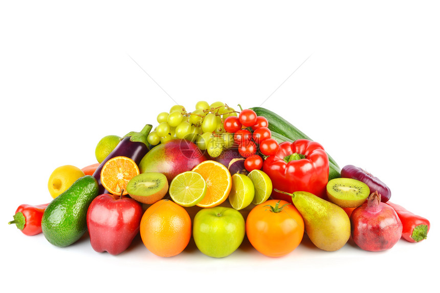 一组蔬菜和水果孤立在白色背景图片