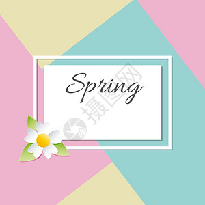 春季卡片附有框架叶和花封面或海报的矢量插图背景图片