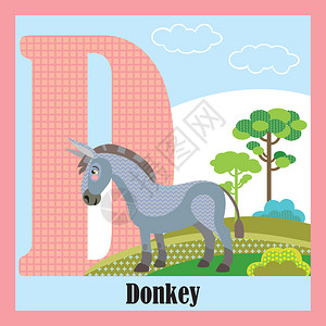 动物字母表大写字母D开头的动物驴插画