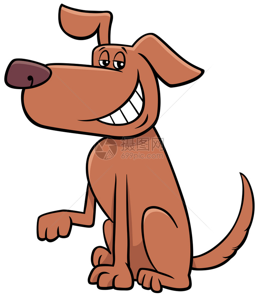滑稽棕色牙齿笑狗动物品格的漫画插图图片