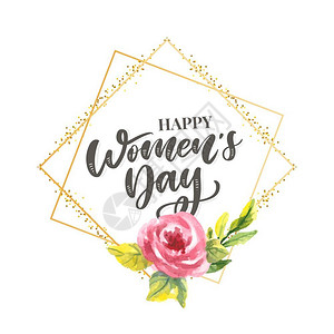妇女节快乐英文字体设计花卉边框背景图片