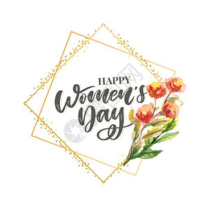 妇女节快乐英文字体设计花卉边框背景图片