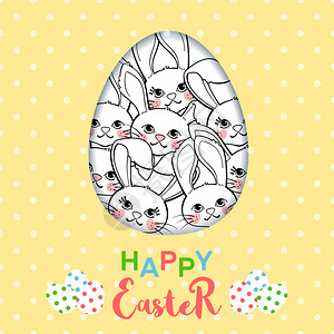 兔子舞带可爱的东边小兔子和鸡蛋的gtein卡片有可爱的东边小兔子和鸡蛋的polka点背景快乐的东边海报或横幅背景