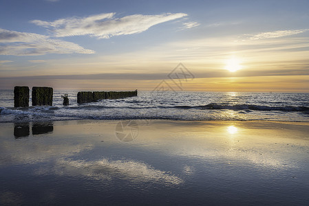 荷尔斯泰因锡尔特岛日落北海水锡尔特岛海滩北黄昏地貌海平面背景