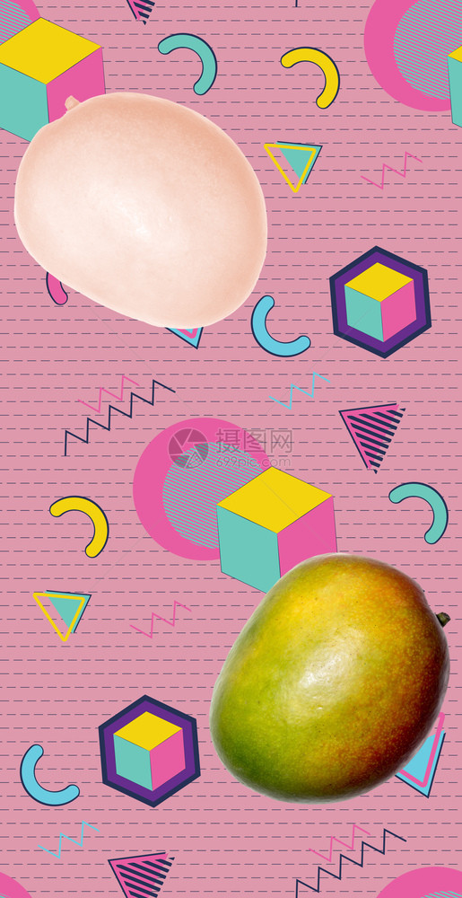 带芒果和多彩几何元素设计的反转样式模图片