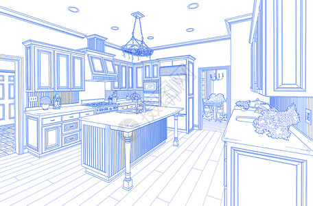 美丽的自定义厨房设计图画蓝色的白图片