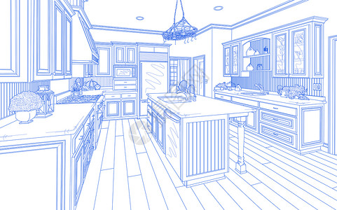 图画作文素材美丽的自定义厨房设计图画蓝色的白背景