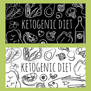 油闷小龙虾Keto横标黑人健康食品低碳水化合物文本矢量传单集插画