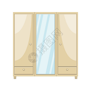 衣柜门素材配有镜子的卡通卧室衣柜矢量插图插画