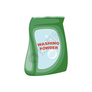 洗涤说明卡通绿色洗衣粉矢量说明插画