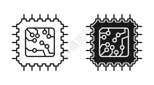 简单电路电子设备芯片空和填充的轮廓简单平面设计插画