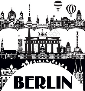 德国文化Berlin城市天空线矢量示意图插画