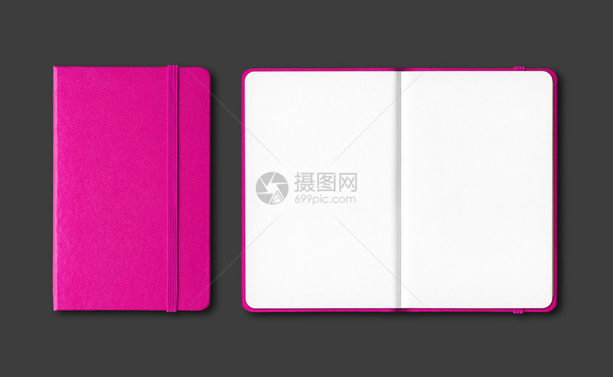 粉红色关闭和打开的笔记本模型在黑色上隔离粉红关闭和打开的笔记本在黑色上隔离图片