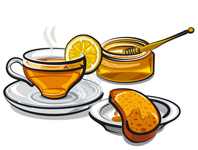蜂蜜柠檬片茶和蜂蜜插画