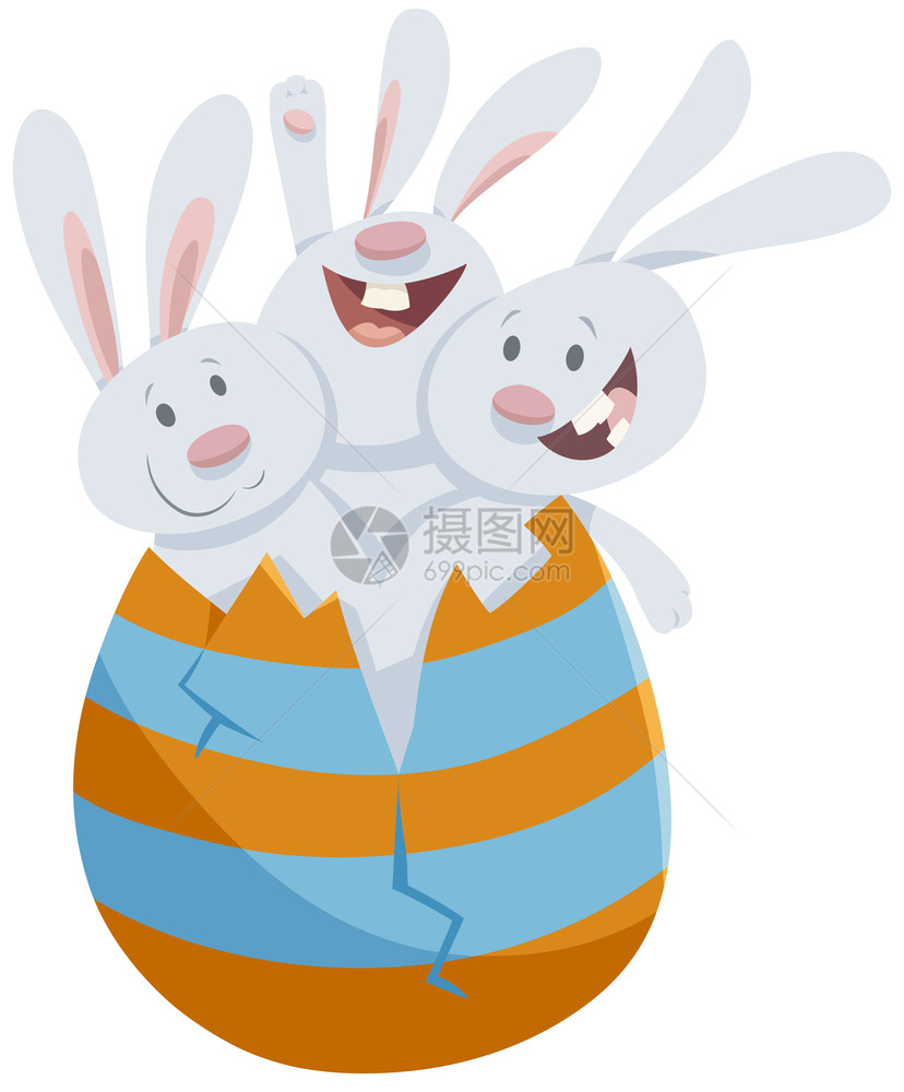 漫画插图有趣的三个东方兔子从大彩蛋孵出图片