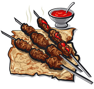 苏弗拉基肉类烤和插画