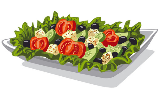 绿色盘子新鲜蔬菜沙拉插画
