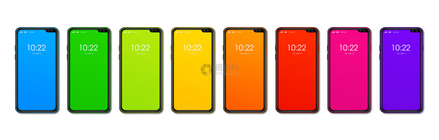 彩虹多智能手机设置横幅孤立在白色背景上3d变色彩虹多智能手机设置横幅孤立在白色上图片