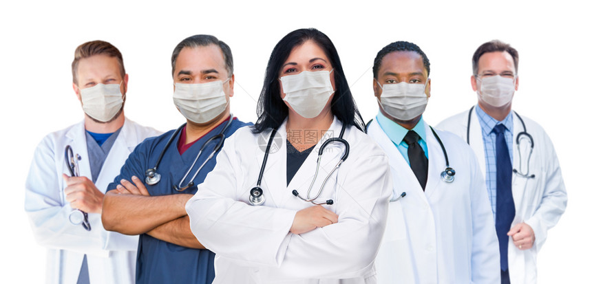 在冠状大流行期间各种医疗保健工作者戴着医疗面罩图片