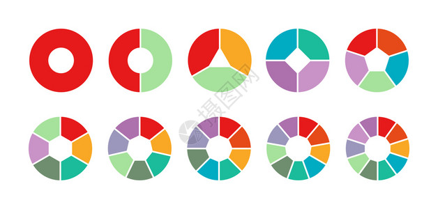 12345678910个步骤或章节的一套彩色派图以说明业务计划信息报告简单设计种群矢量说明插画