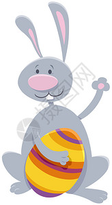 有趣的复活节兔子漫画插图与多彩的复活节鸡蛋图片