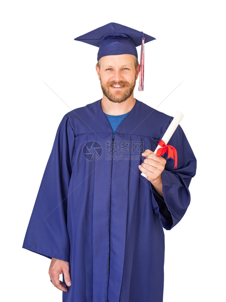 身着毕业帽子和外衣孤立的下层血压天主教男图片