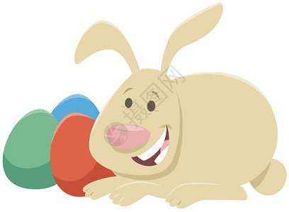喜悦的复活节兔子人物画的复活节鸡蛋卡通插图图片