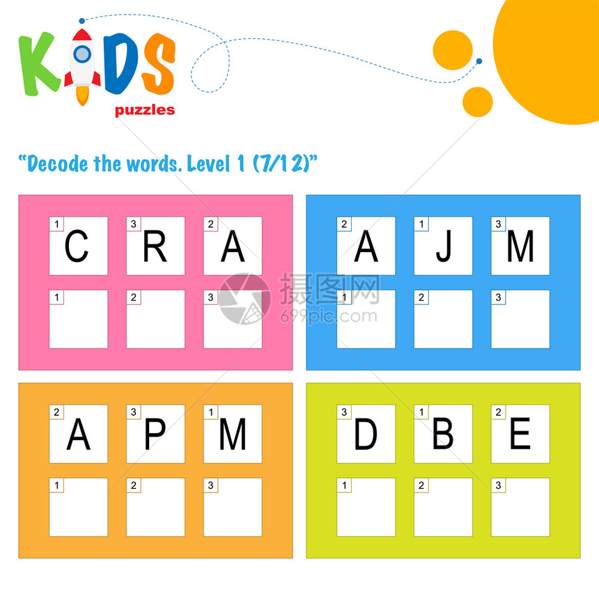 3字母单词解码学龄前儿童小生和中的工作单练习有趣的逻辑拼图活动单图片