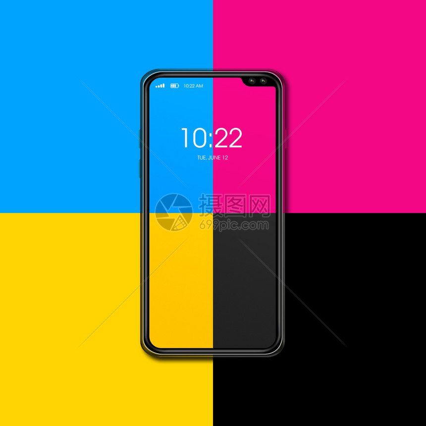 在颜色背景上隔离的cmyk智能手机3d化图cmyk智能手机在颜色背景上隔离化图图片