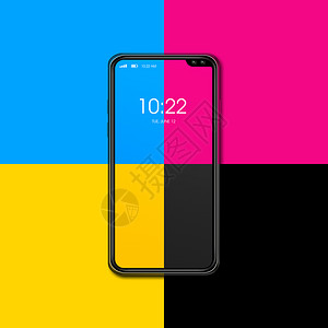 在颜色背景上隔离的cmyk智能手机3d化图cmyk智能手机在颜色背景上隔离化图背景图片